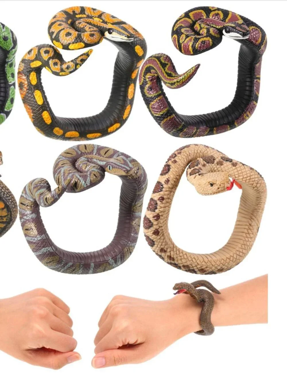 NEW 6 REALISTIC SNAKE REPTILE PVC PLASTIC TOY BRACELET HALLOWEEN GOTHIC